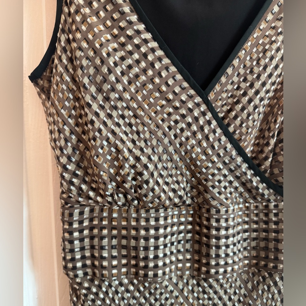 J. CREW Silk Blend Black & Tan Checked Midi Dress w/ Black Trim Size 4 - Picture 2 of 6